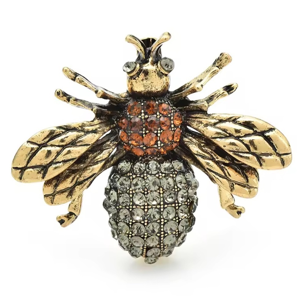 Vintage Amber Gold Bee Brooch